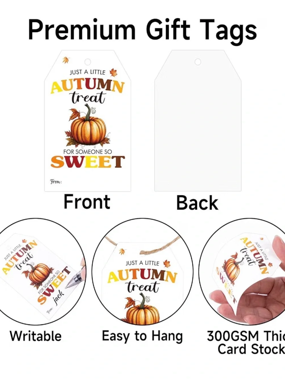 Autumn Treat Gift Tags - 100 Pack Pumpkin Fall Party Favors (3.3x2.1 in)